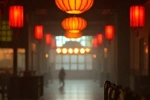 老式放映厅里成排木椅与一束斜射进来的光