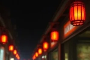 夜色里挂着招牌的小旅社与木楼梯